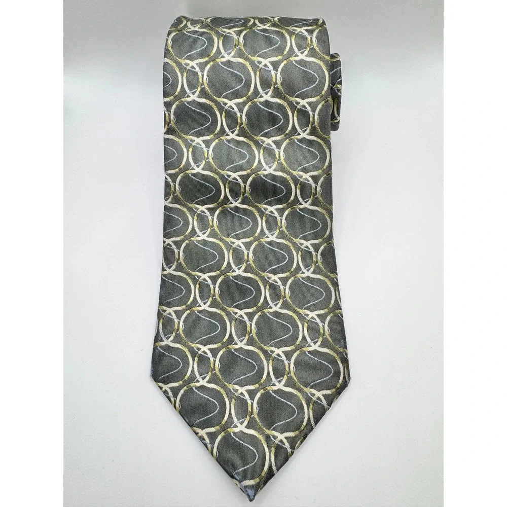 Alfani Men's Necktie Gray Abstract Circles 100% Silk Business Career